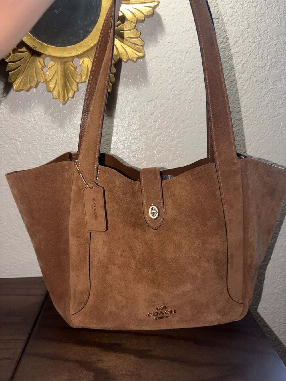 Coach Hadley Turnlock Tote Bag in Suede